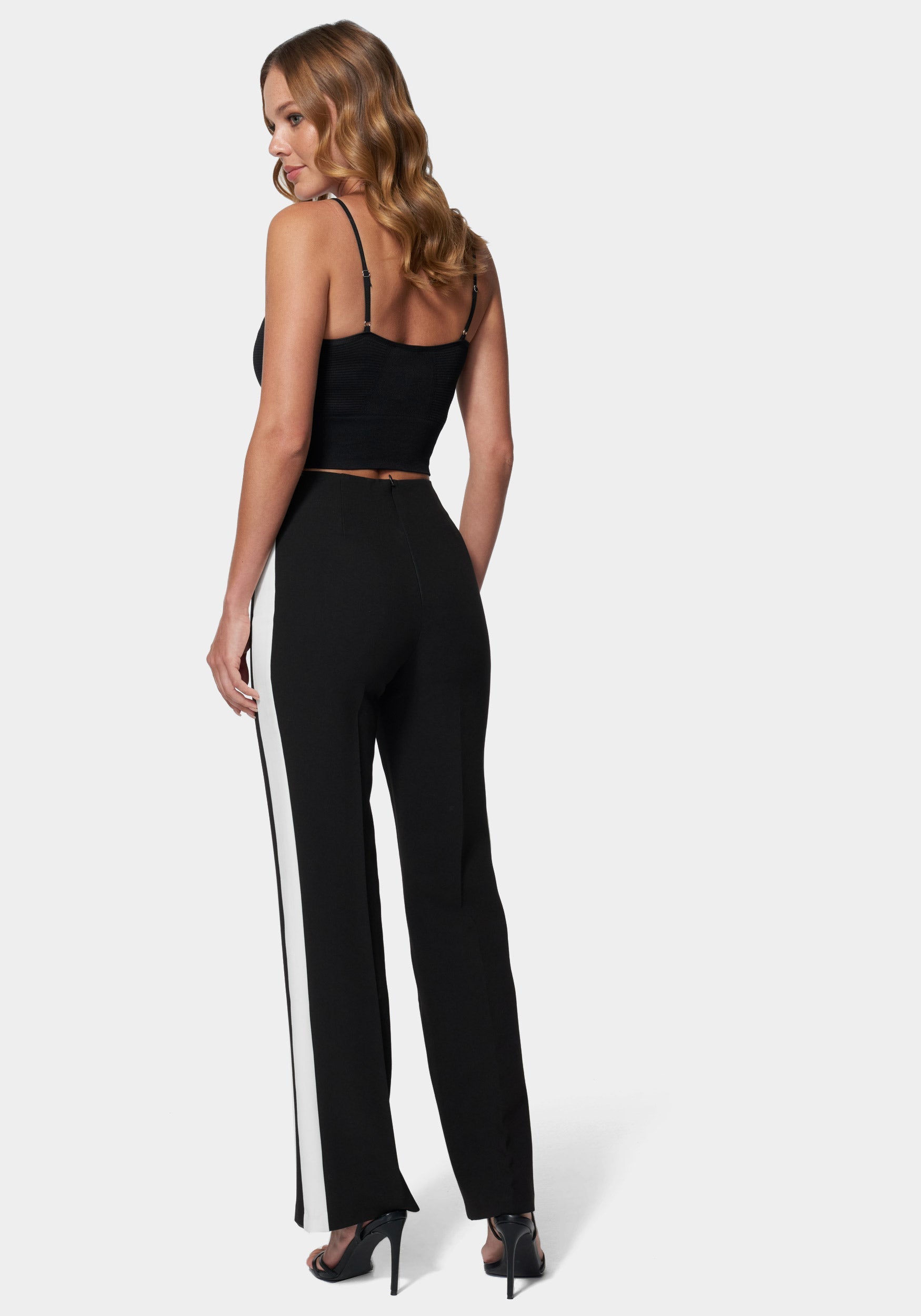 High Waist Wide Leg Contrast Trim Pant