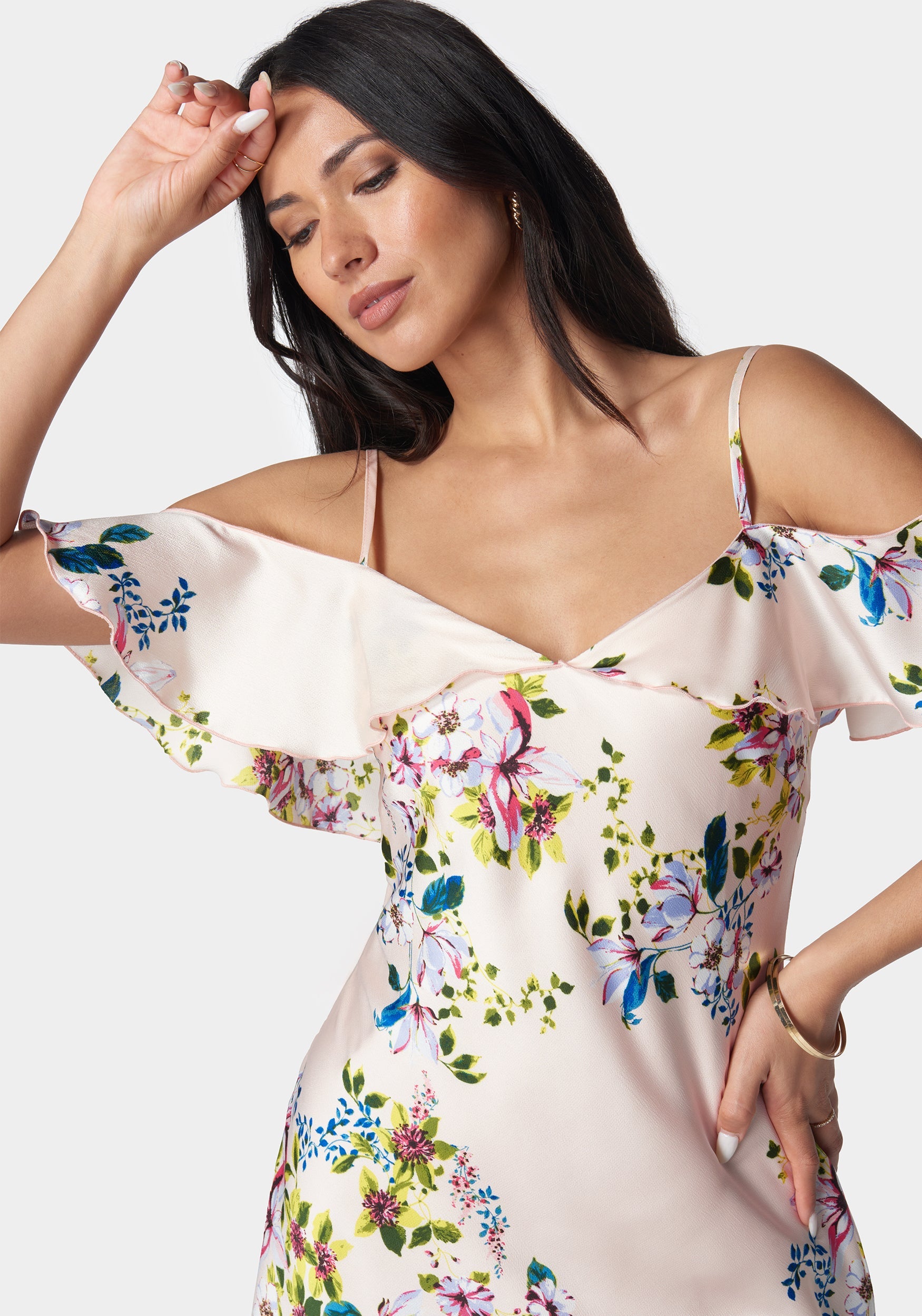 Satin Printed Cold Shoulder Dress