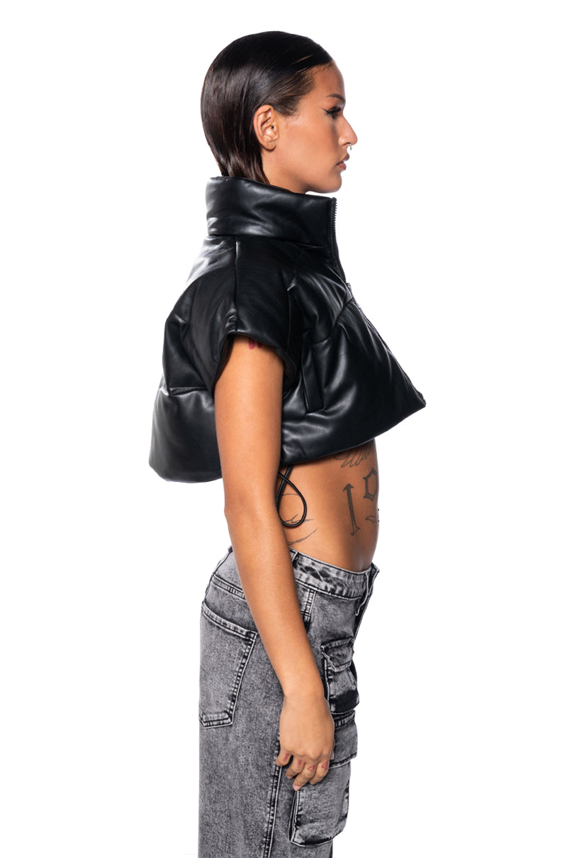 ULTRA CROP PU VEST WITH PULL STRINGS