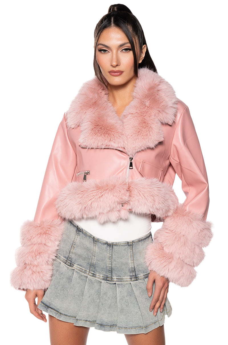 TALK THE TALK FAUX FUR MOTO JACKET