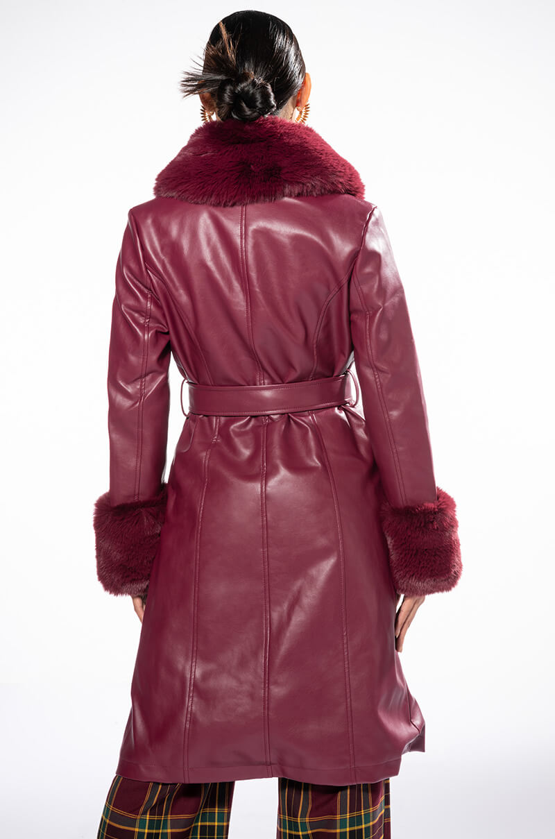 AZALEA WANG MARBOLO PU TRENCH WITH FAUX FUR TRIM