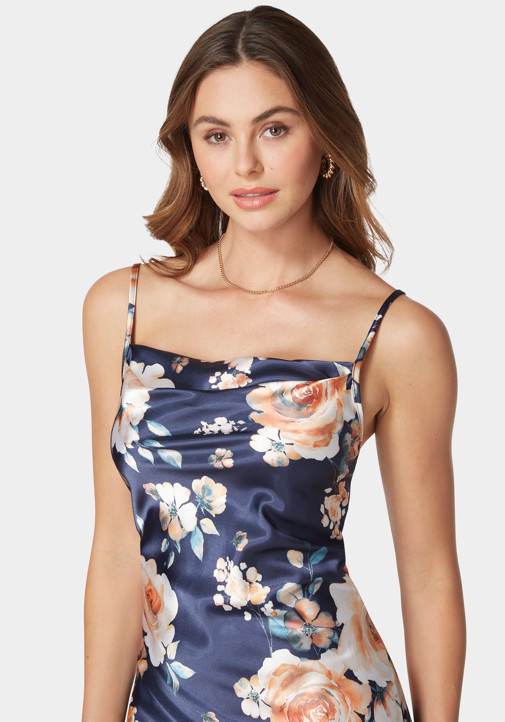 Printed Satin Slip Midi Dress