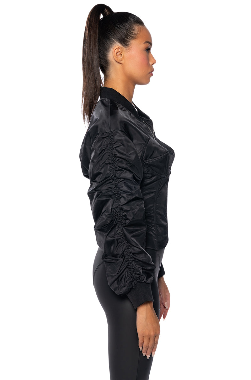 FITTED BOMBER WITH ADJUSTABLE SIDE LACE