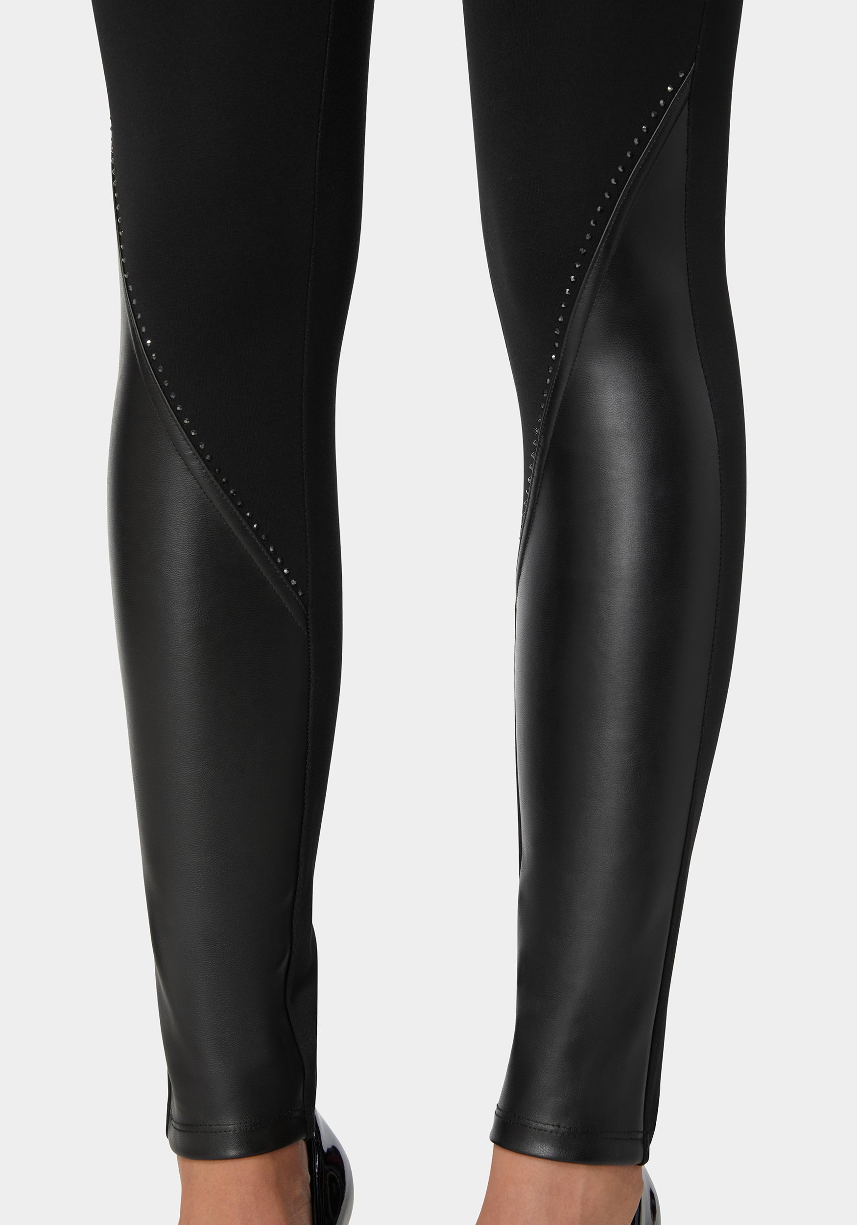 High Waist Stud Details Vegan Leather Insert Pdr Legging