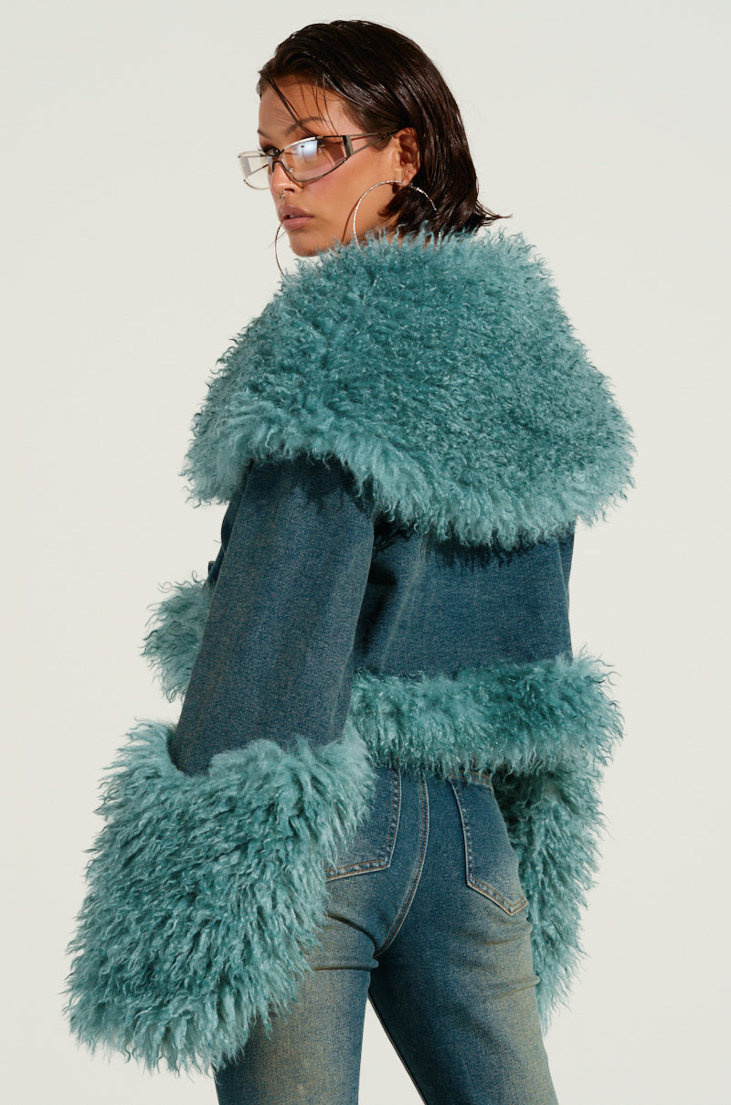 SIT PRETTY FUR TRIM DENIM JACKET