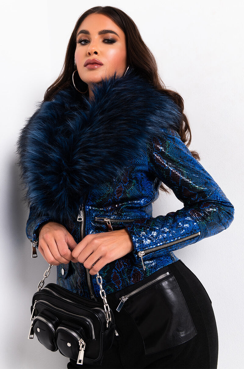 AZALEA WANG BENNY FUR COLLAR SNAKE JACKET