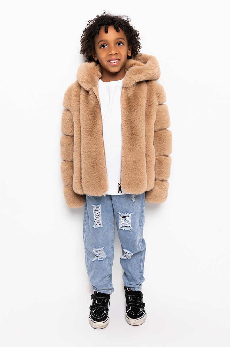 GOT IT FROM MY MAMA FAUX FUR HOODED JACKET