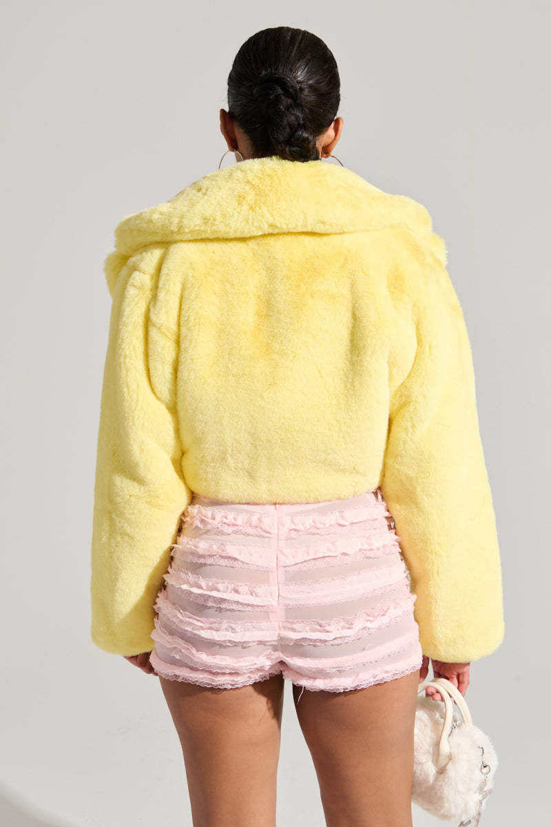 POPPY CROPPED FUR COAT IN YELLOW