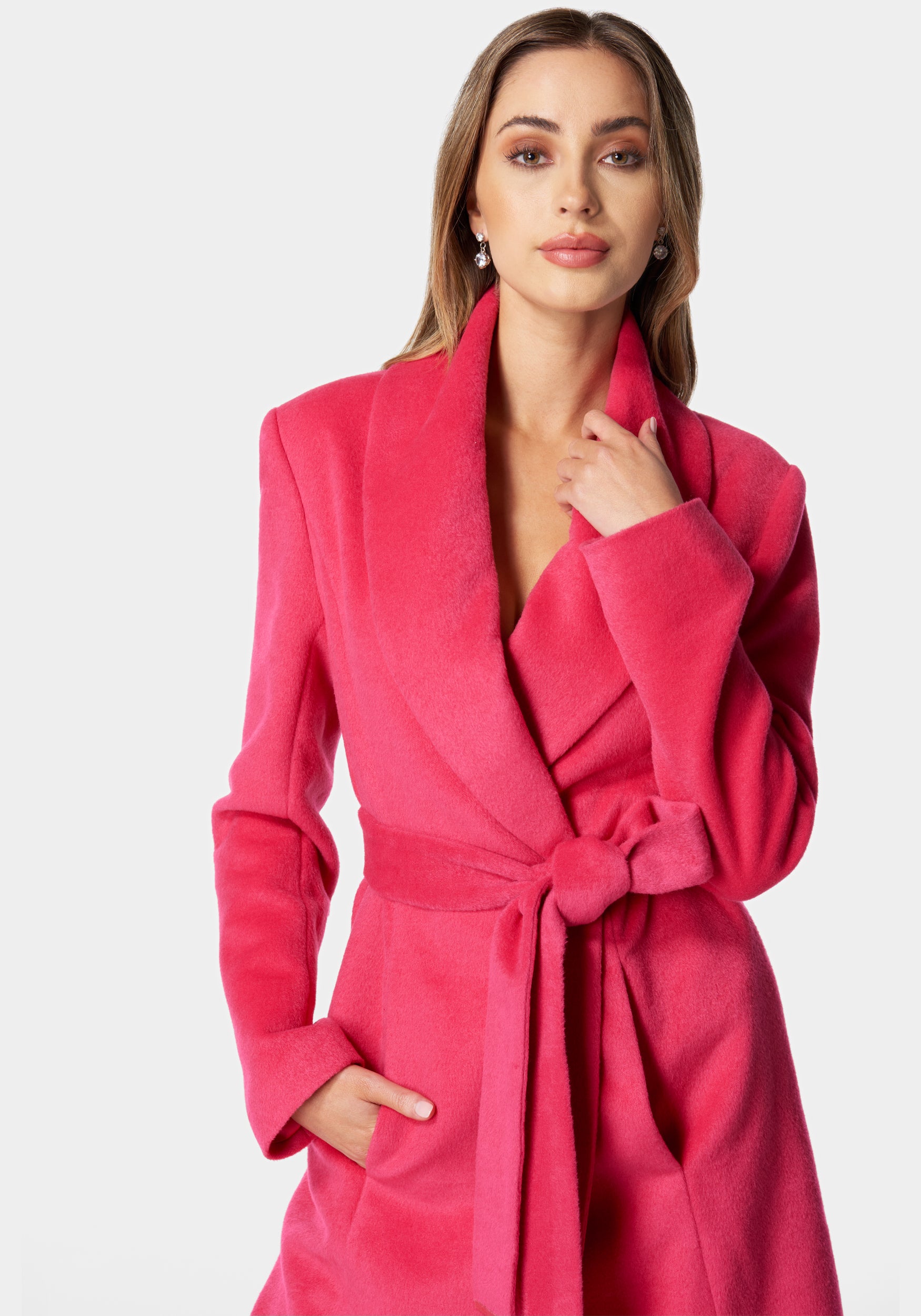 Wool Blended Shawl Collar Wrap Coat