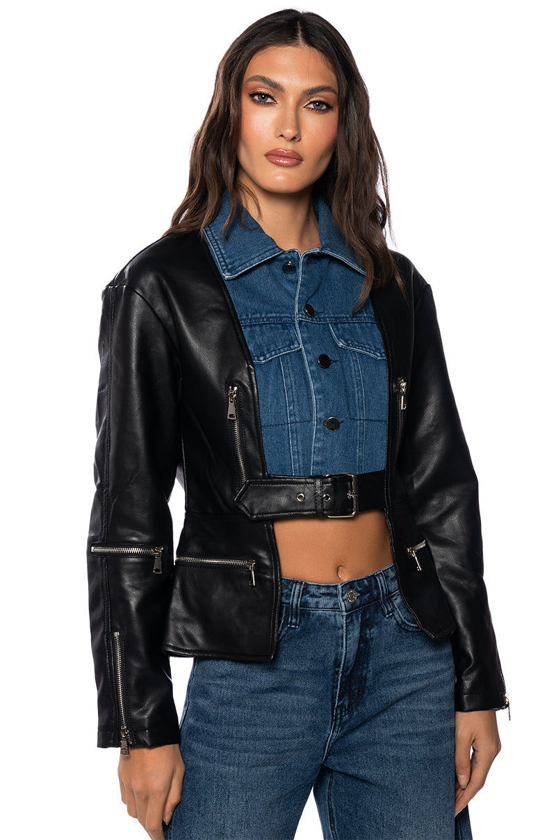 BEST OF BOTH WORLDS DENIM MOTO JACKET