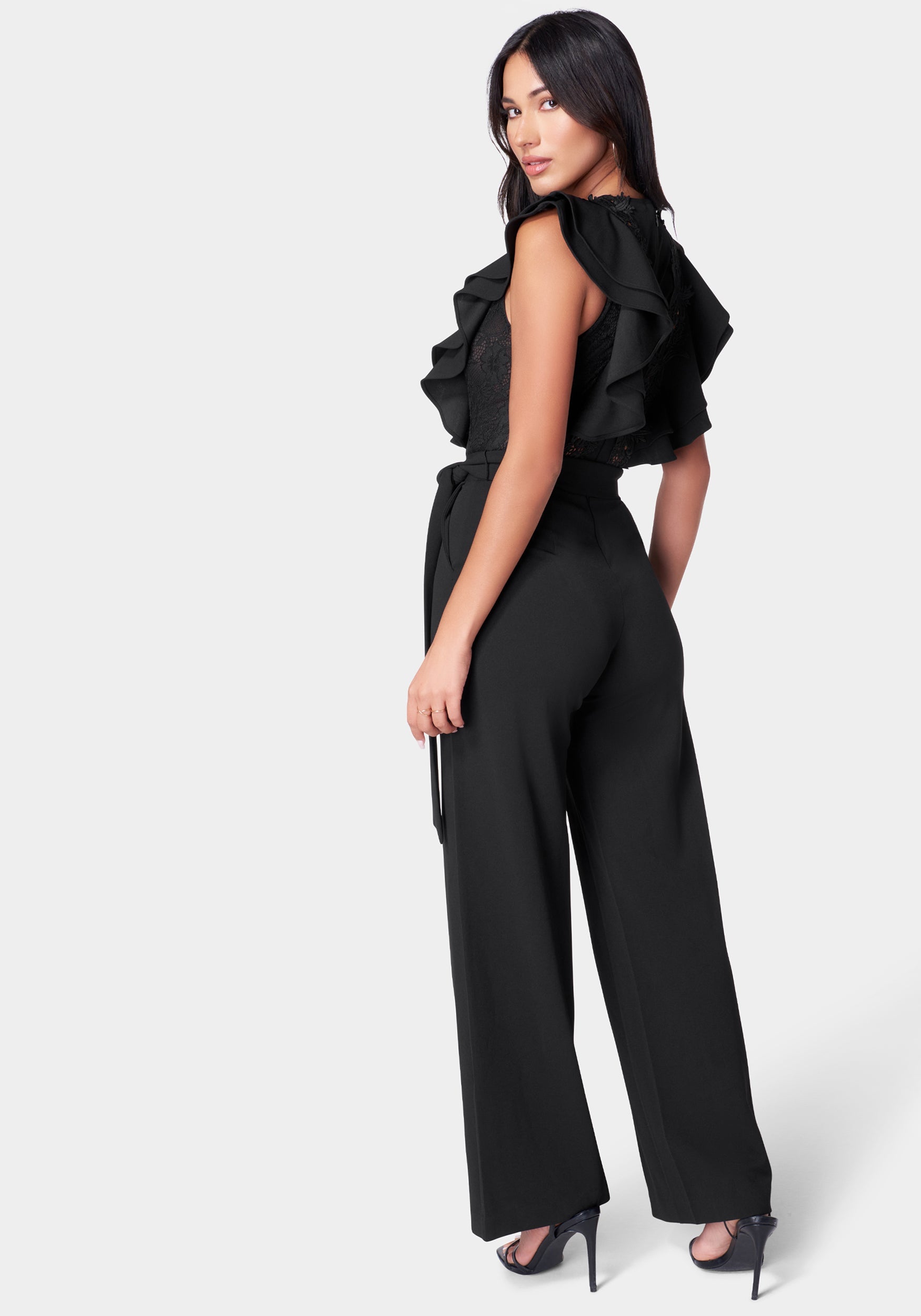 Lace Trim Knit Crepe Palazzo Jumpsuit