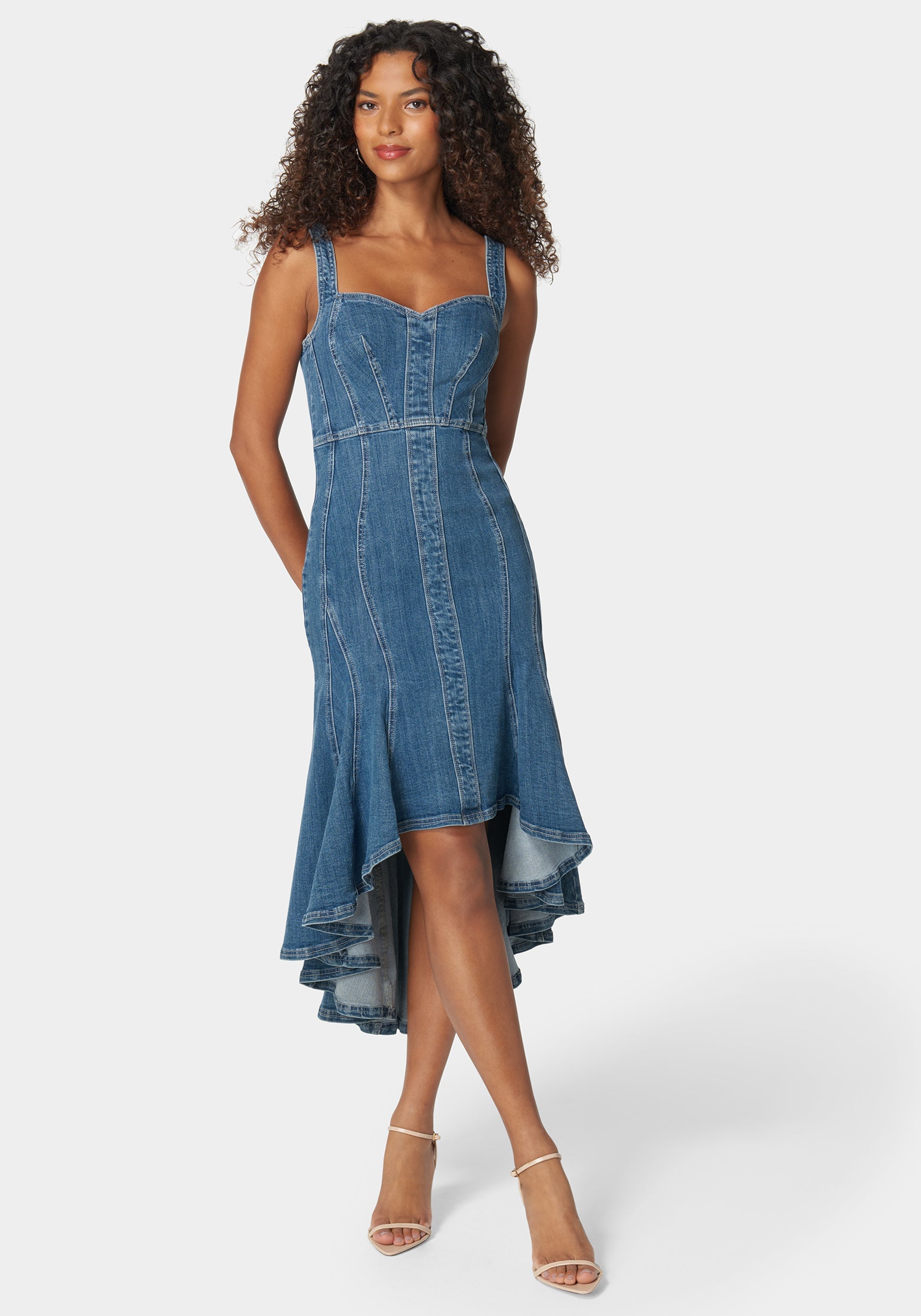 Sweetheart Neck Trumpet Denim Dress