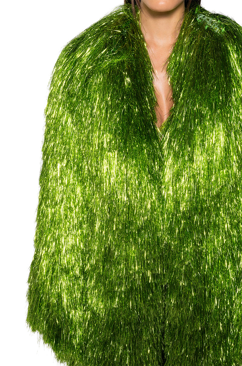 I'M SO FANCY TINSEL METALLIC SHAKET TRENCH IN GREEN