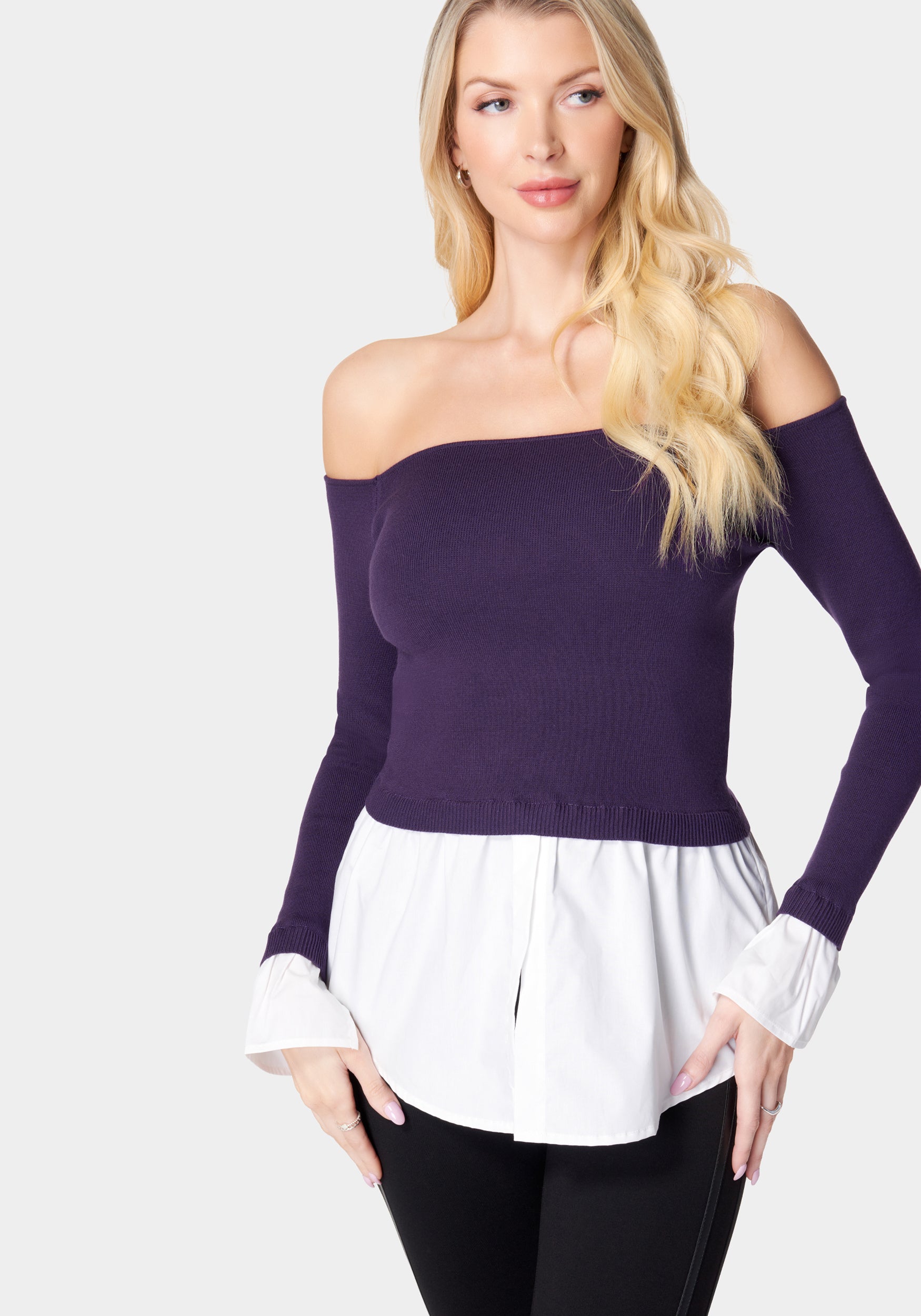 Poplin Off Shoulder Sweater Top