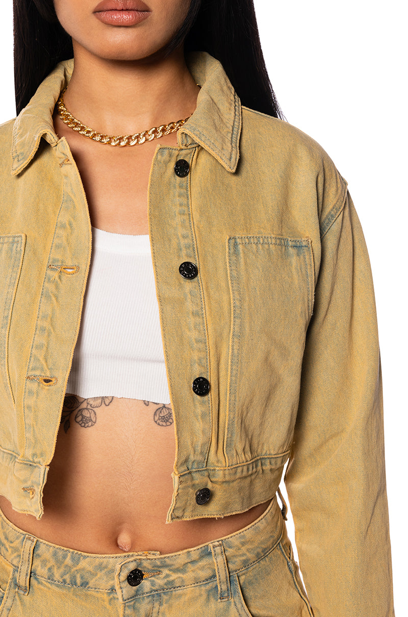 GOETHE MIXED WASH CROP DENIM JACKET