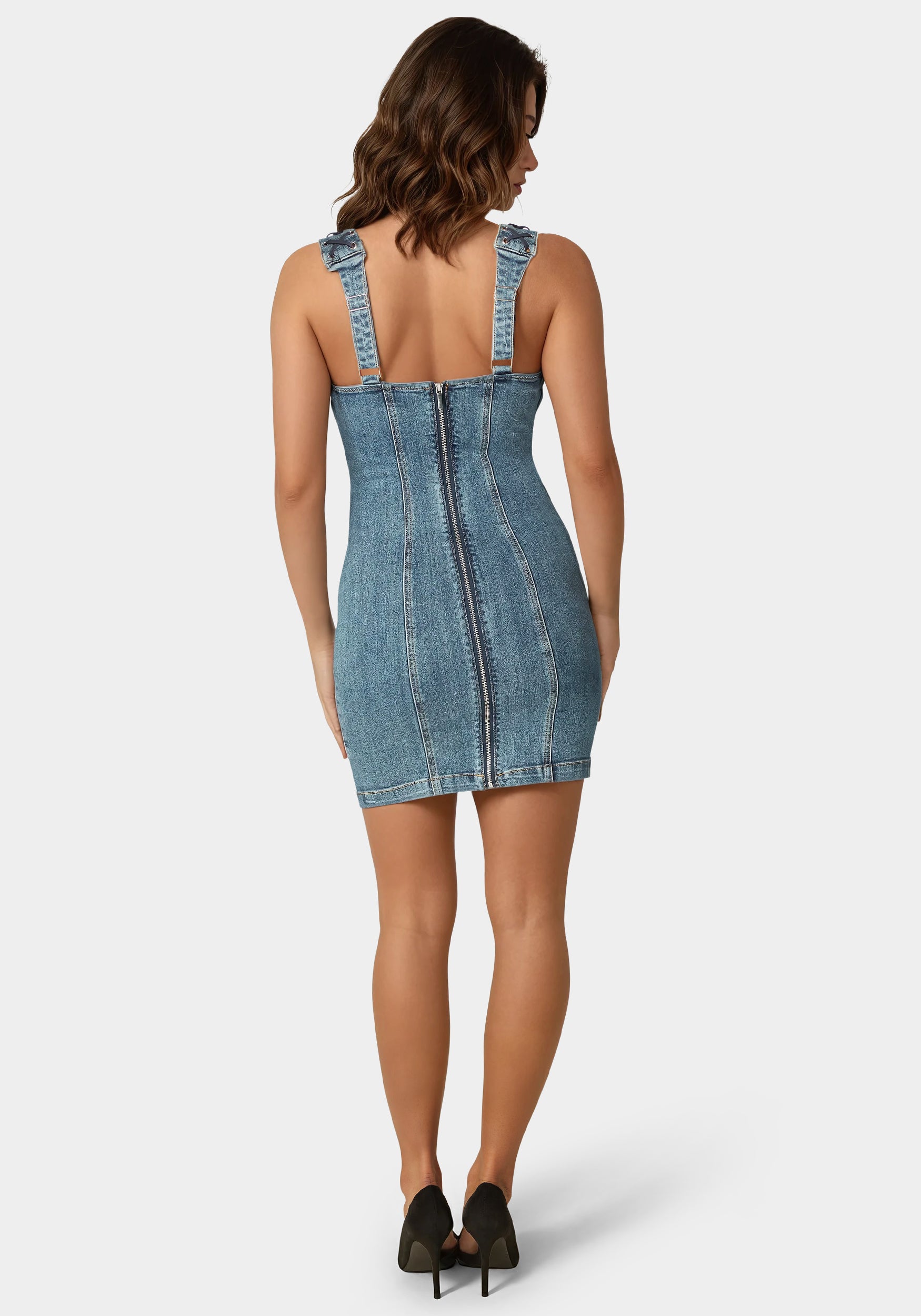 Bow Fitted Eyelet Denim Dress