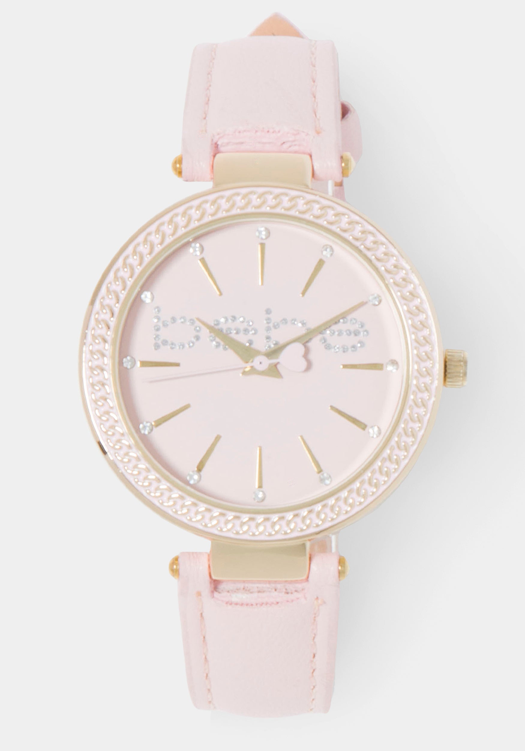 Baby Pink Strap Watch With Crystal Bezel