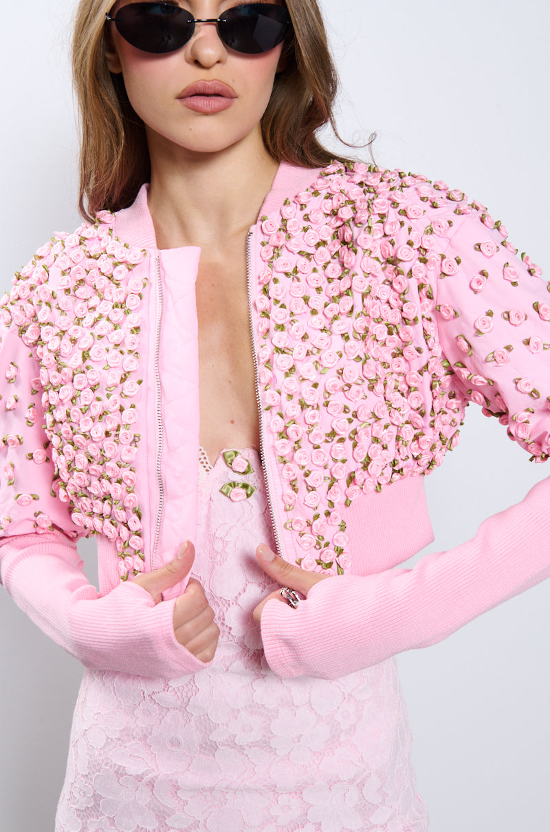 BABYCAKES FLORAL APPLIQUE BOMBER