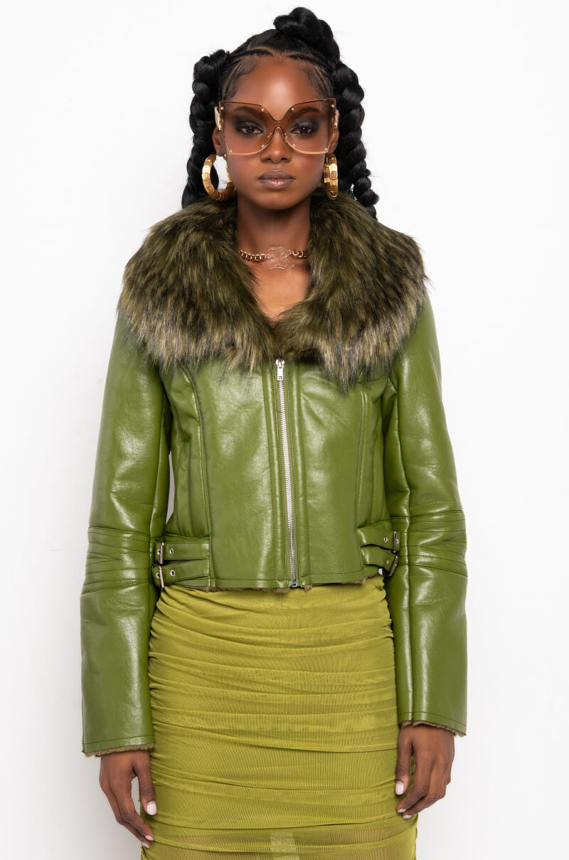 DOUBLE BONDED FAUX FUR MOTO JACKET