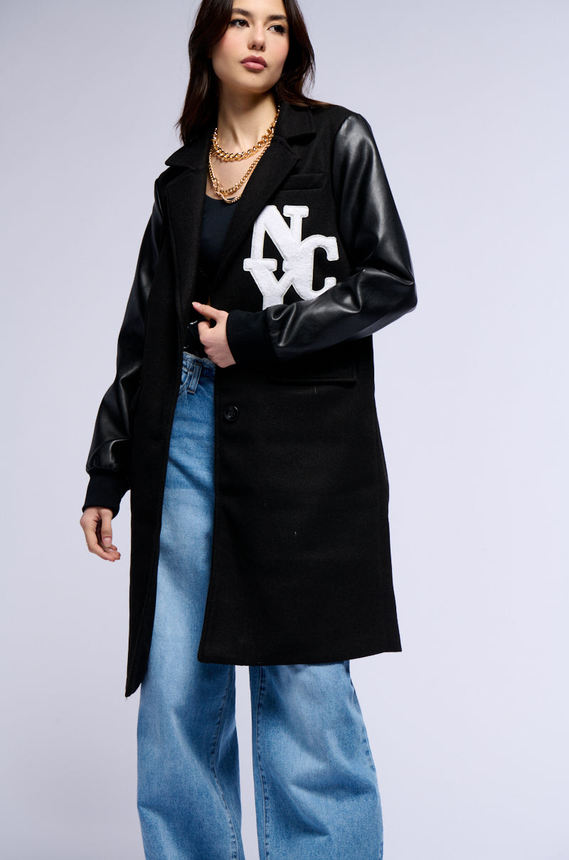 BRENTWOOD VARSITY TRENCH JACKET IN BLACK