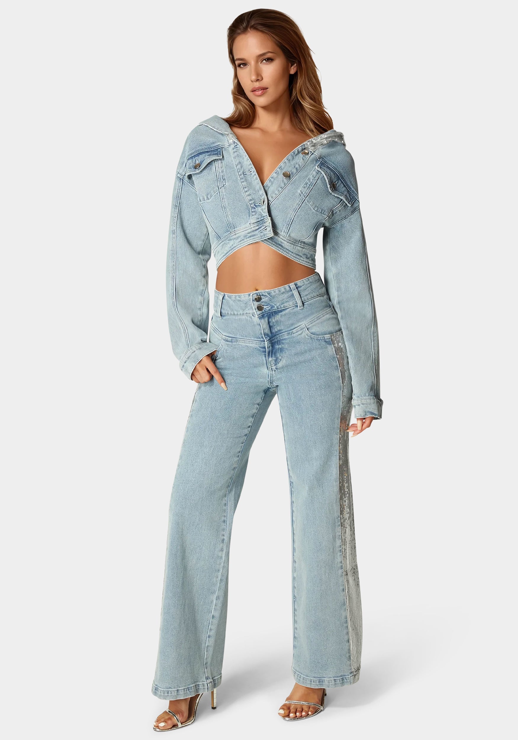 High Waist Sequin Wide Leg Jeans