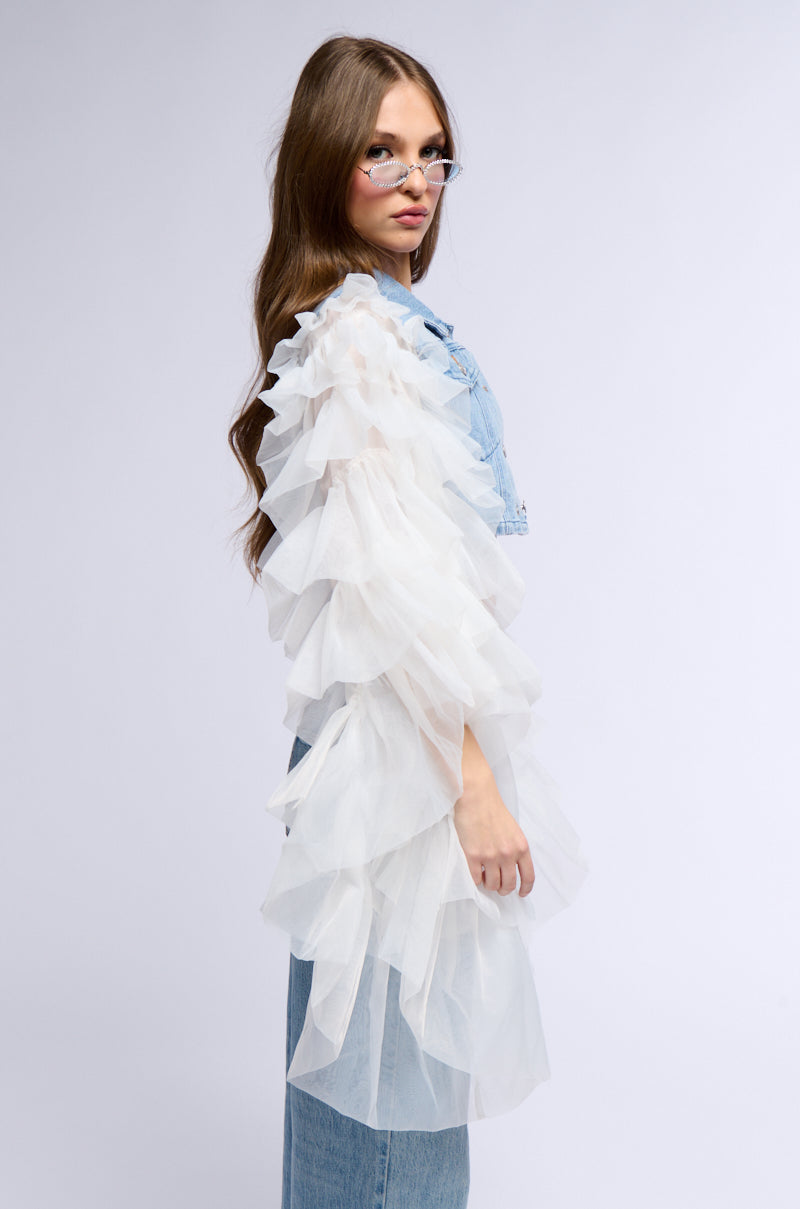 SWAN PRINCESS DENIM JACKET WITH RUFFLE SLEEVES