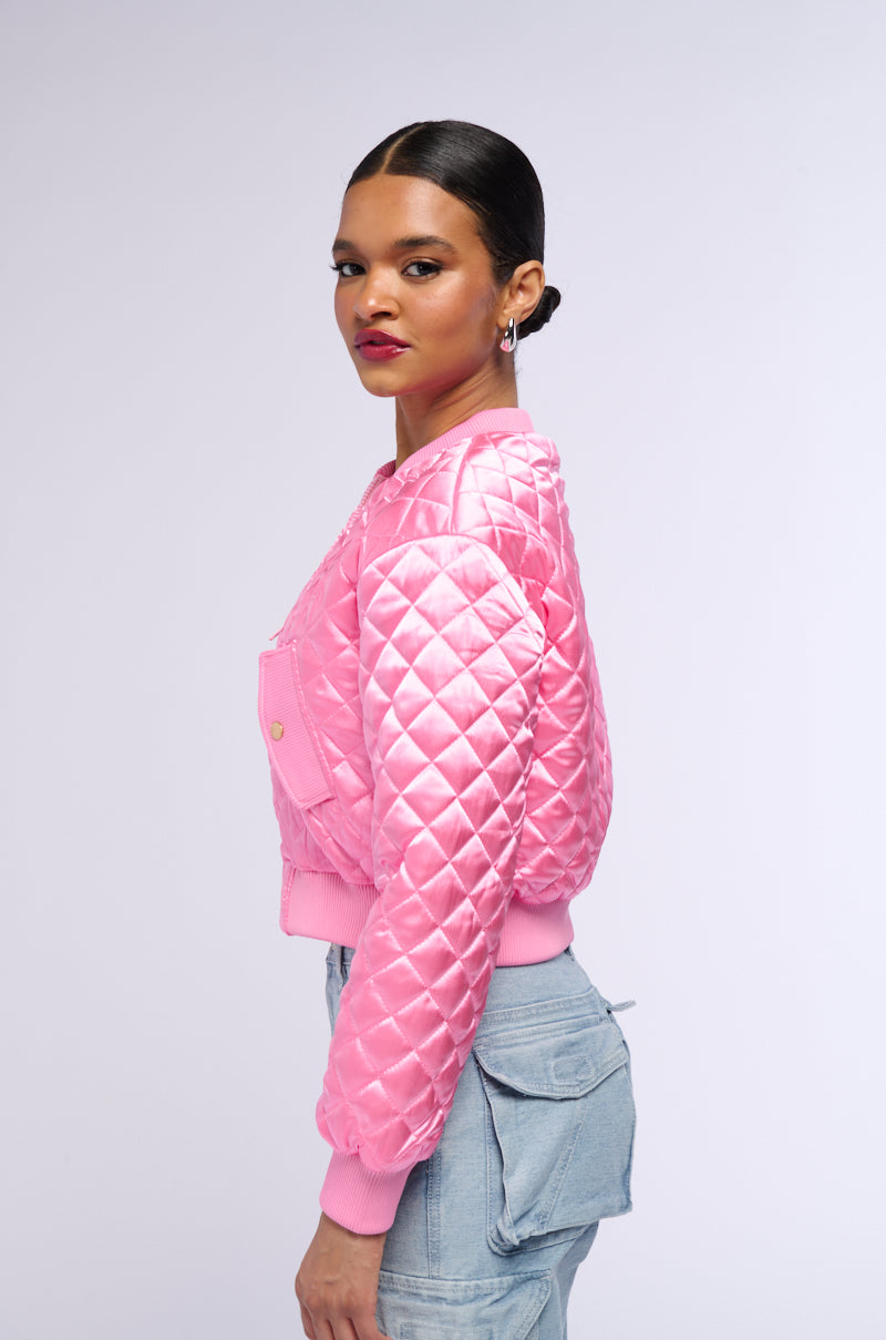 PINK QUILTED SPRING BOMBER