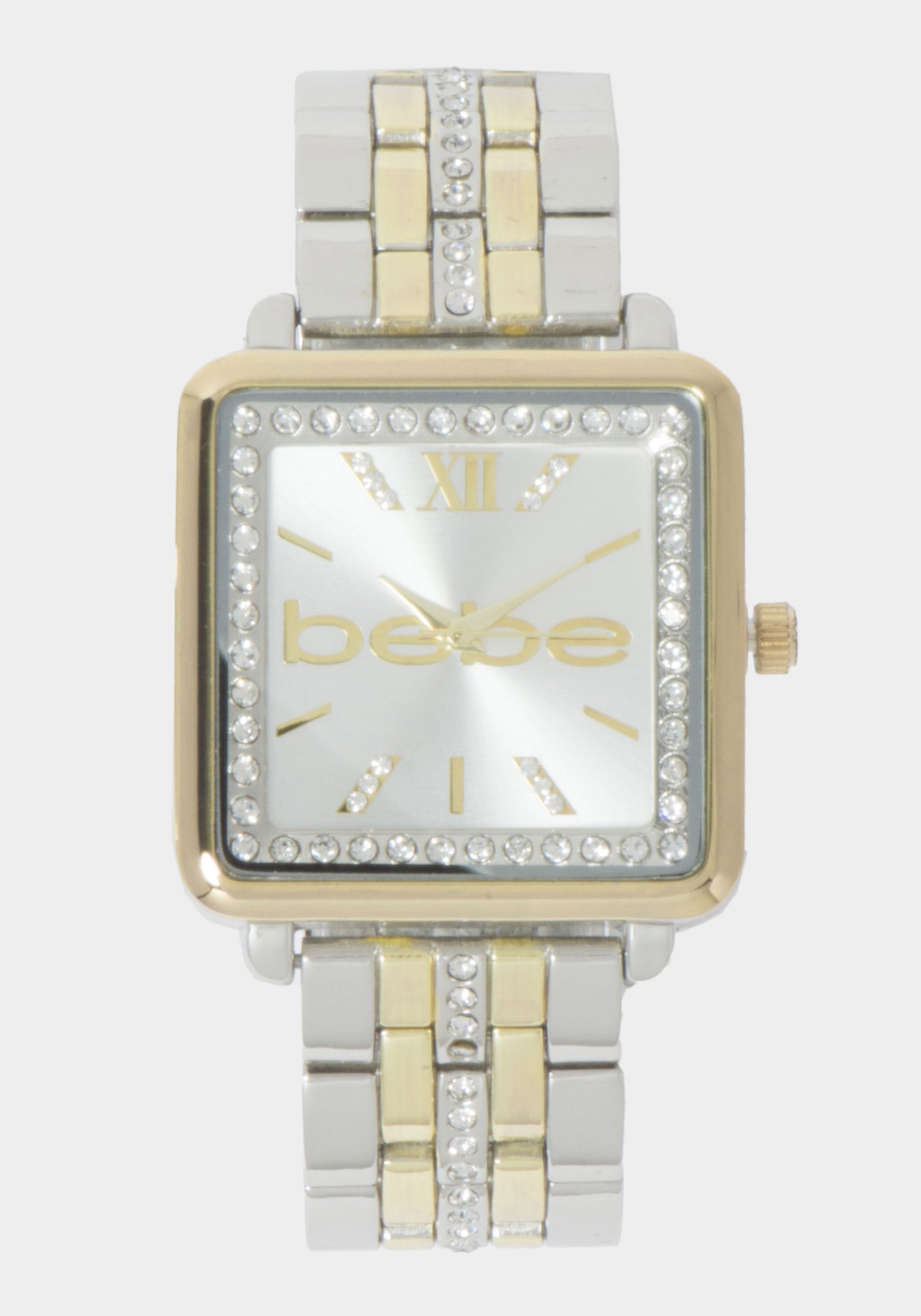 Silver Smooth Dial Crystal Bezel Watch