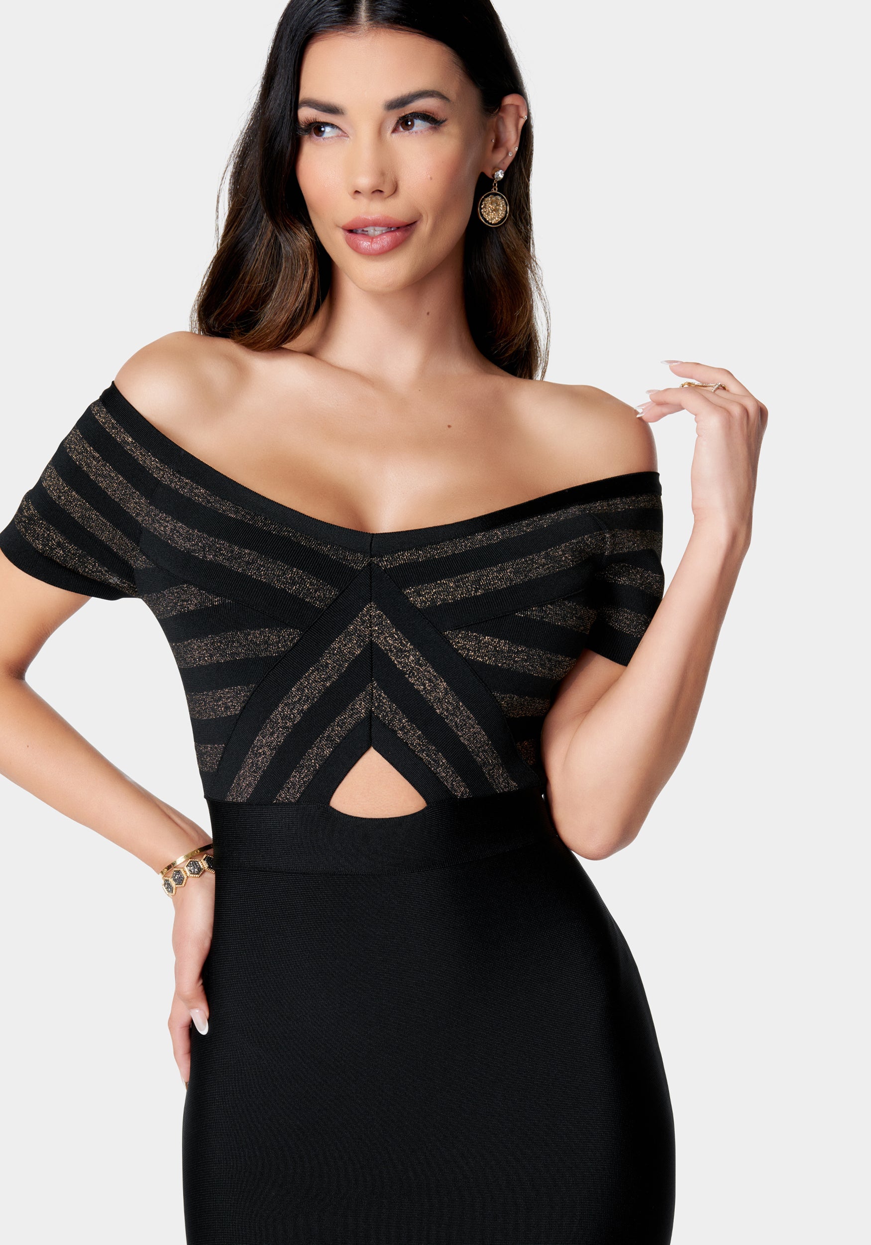 Off Shoulder Bandage Midi Dress