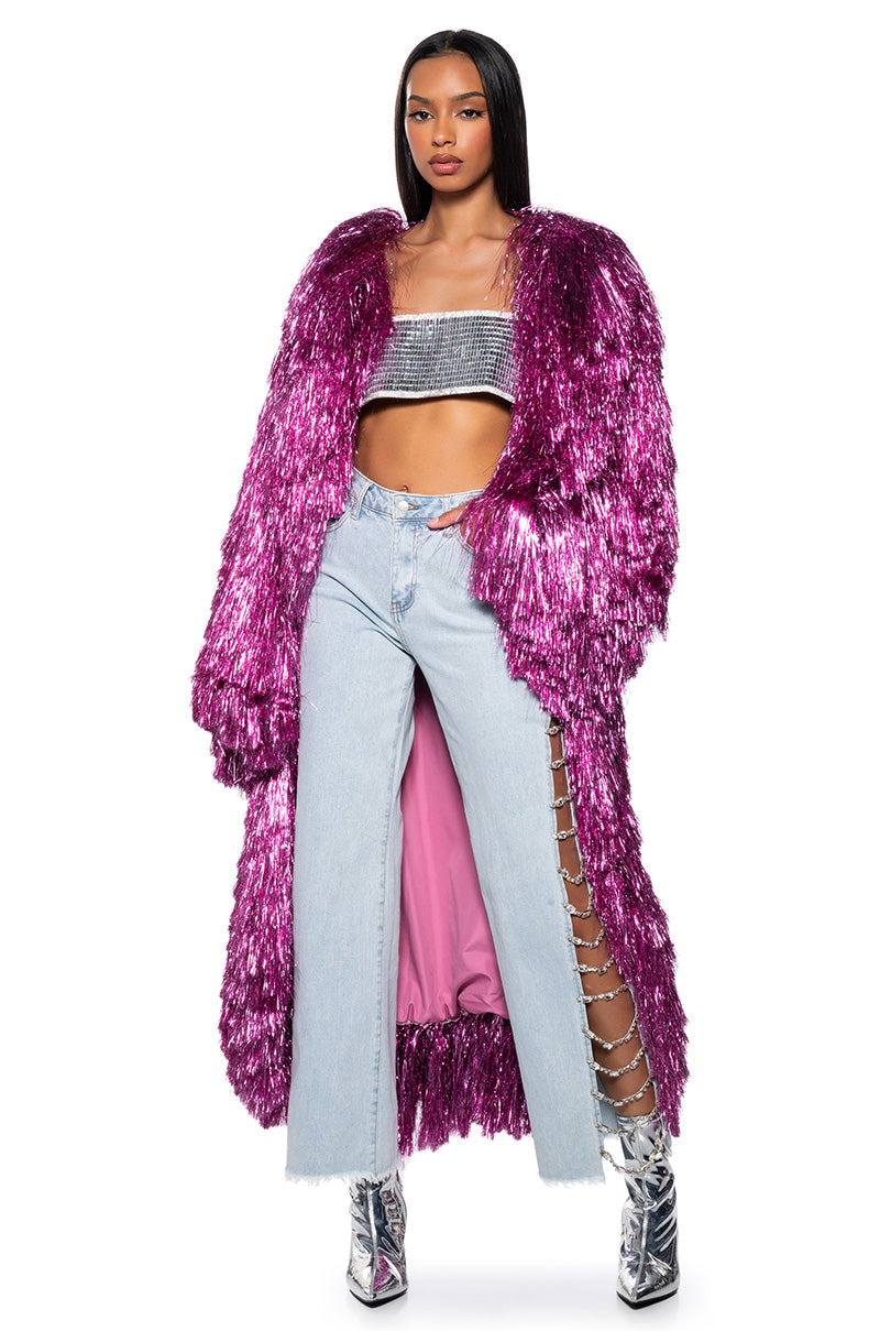 I'M SO FANCY TINSEL METALLIC SHAKET TRENCH IN PINK