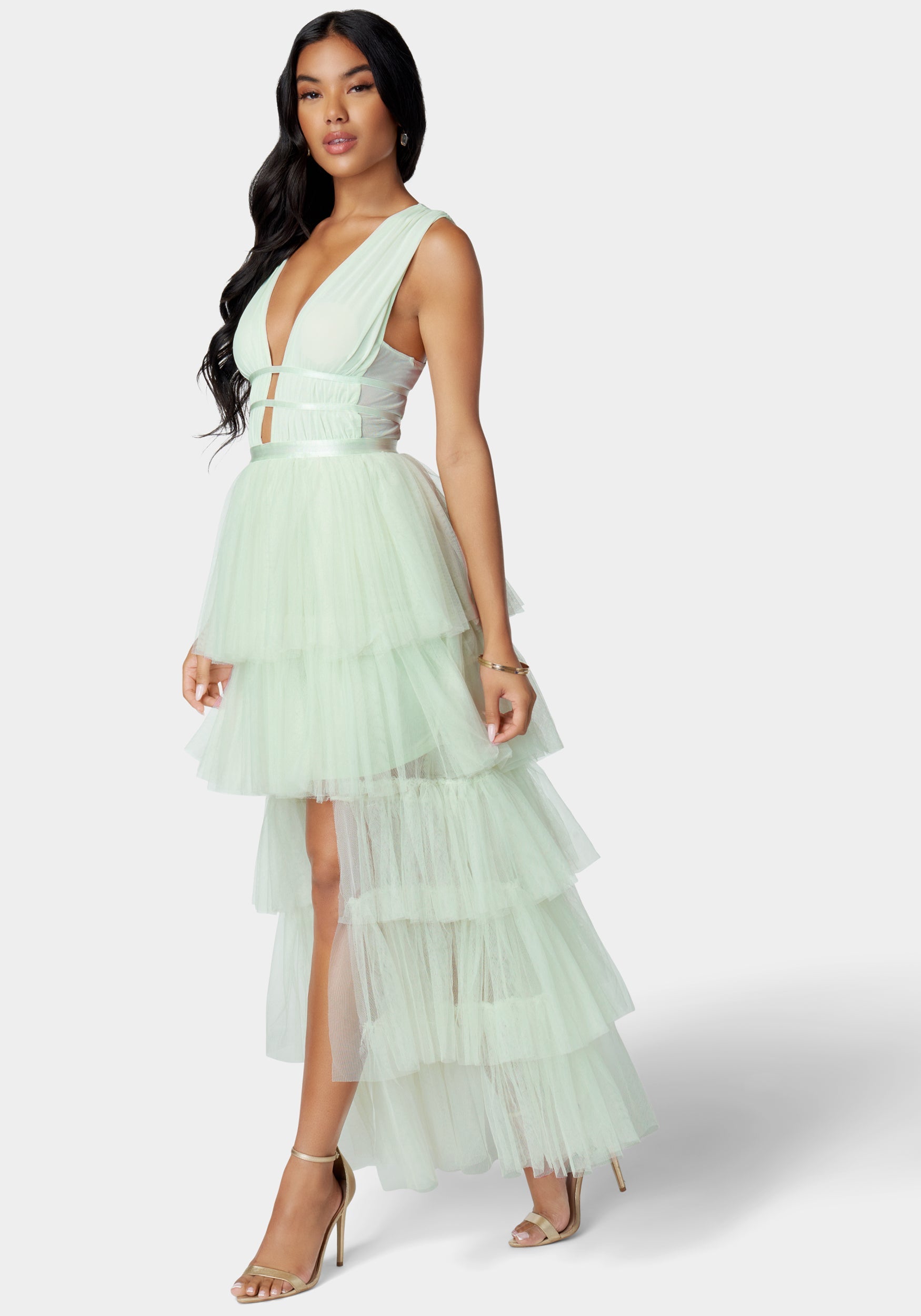 Tiered High Low Mesh Dress