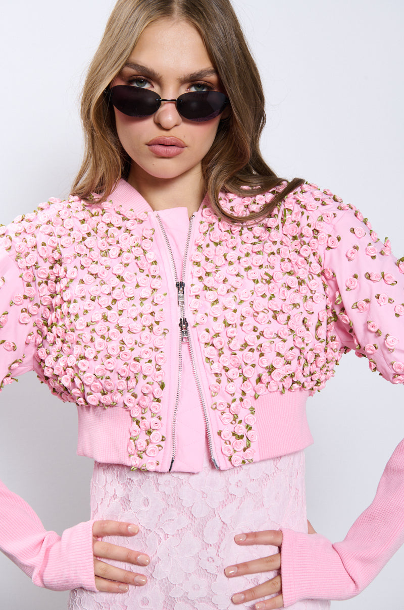 BABYCAKES FLORAL APPLIQUE BOMBER