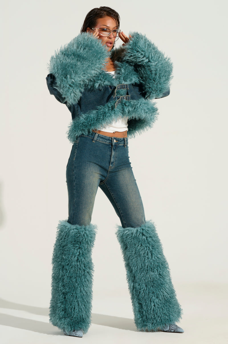 SIT PRETTY FUR TRIM DENIM JACKET