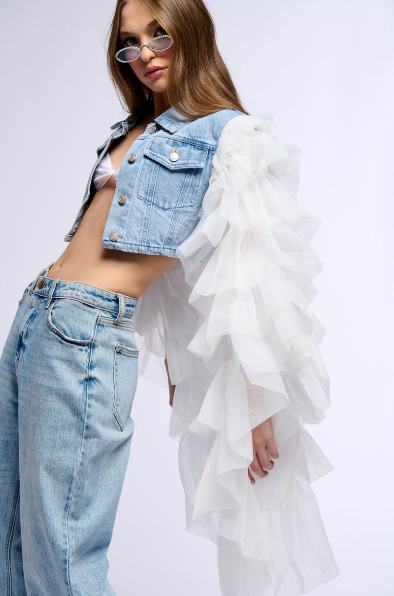 SWAN PRINCESS DENIM JACKET WITH RUFFLE SLEEVES