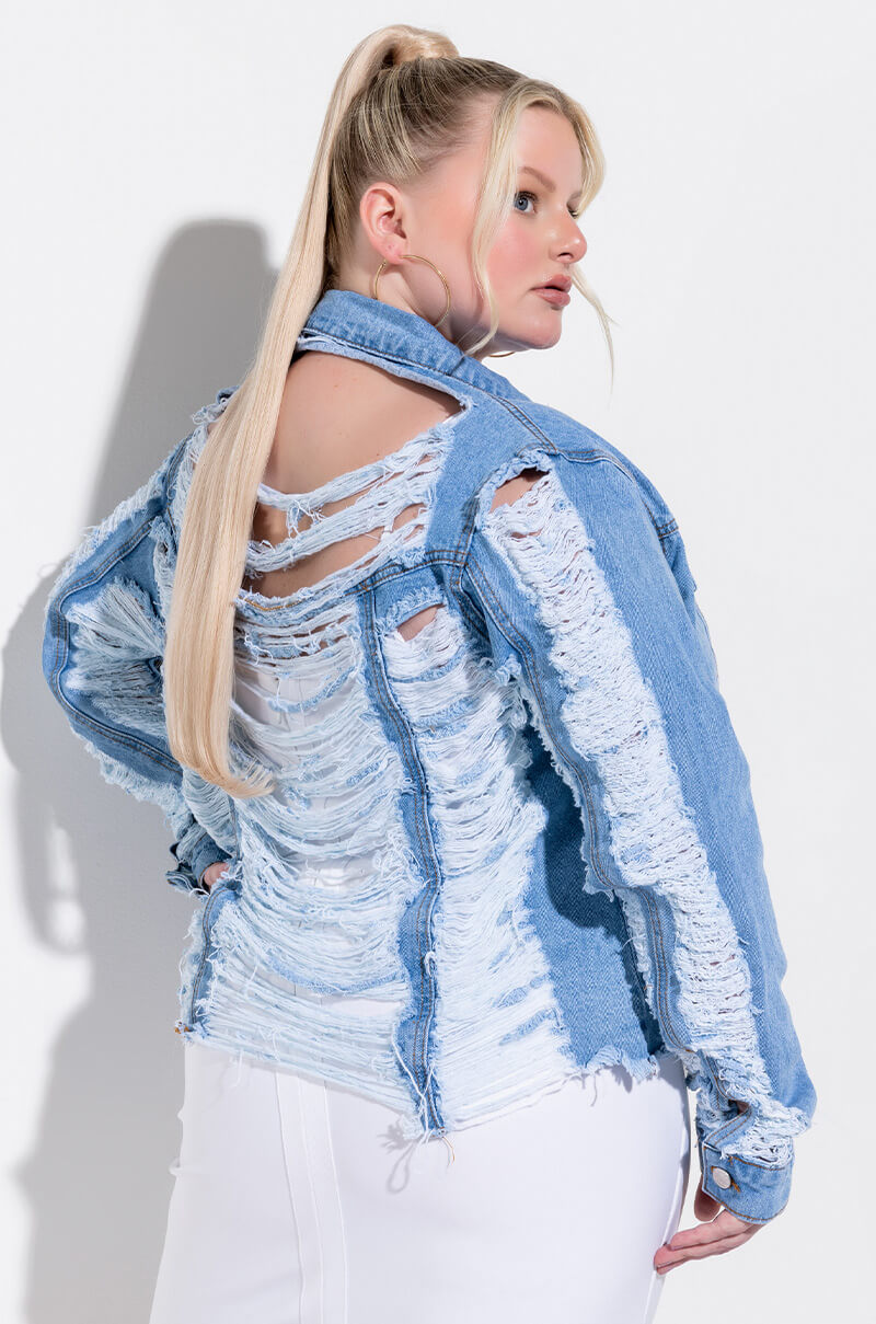 PLUS ULTRA DISTRESSED CROP DENIM JACKET