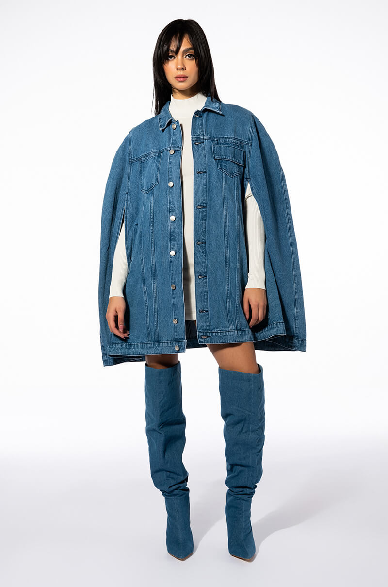 DON'T TALK LOUD DENIM TRENCH PONCHO