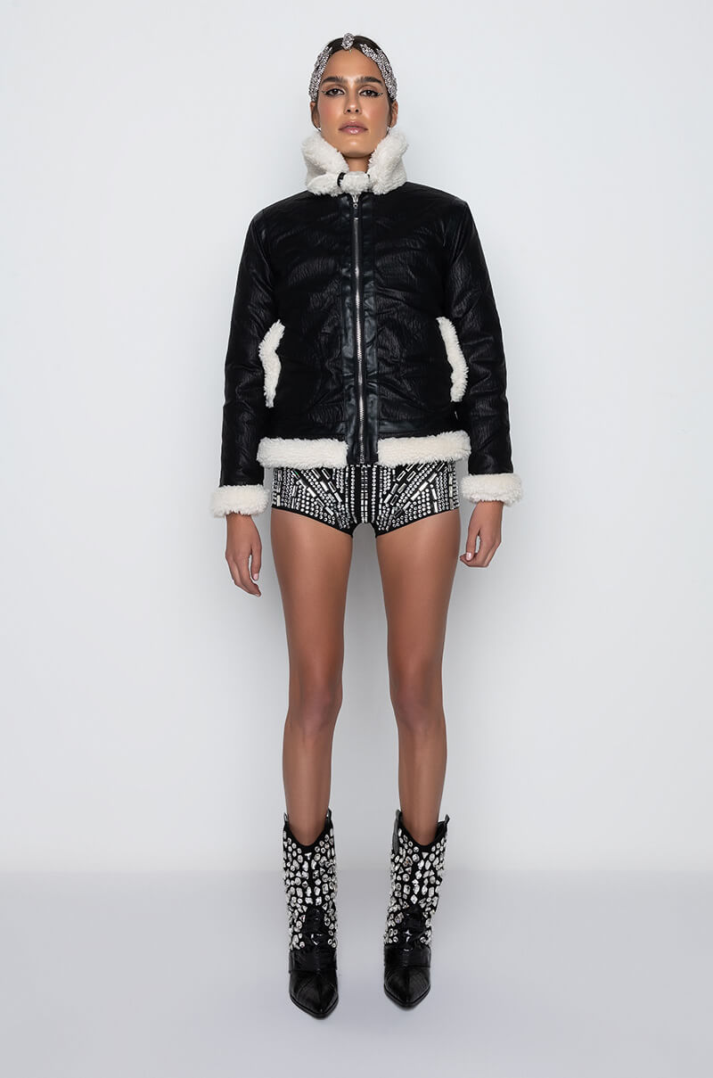 FLASH SHERPA PLEATHER BOMBER COAT