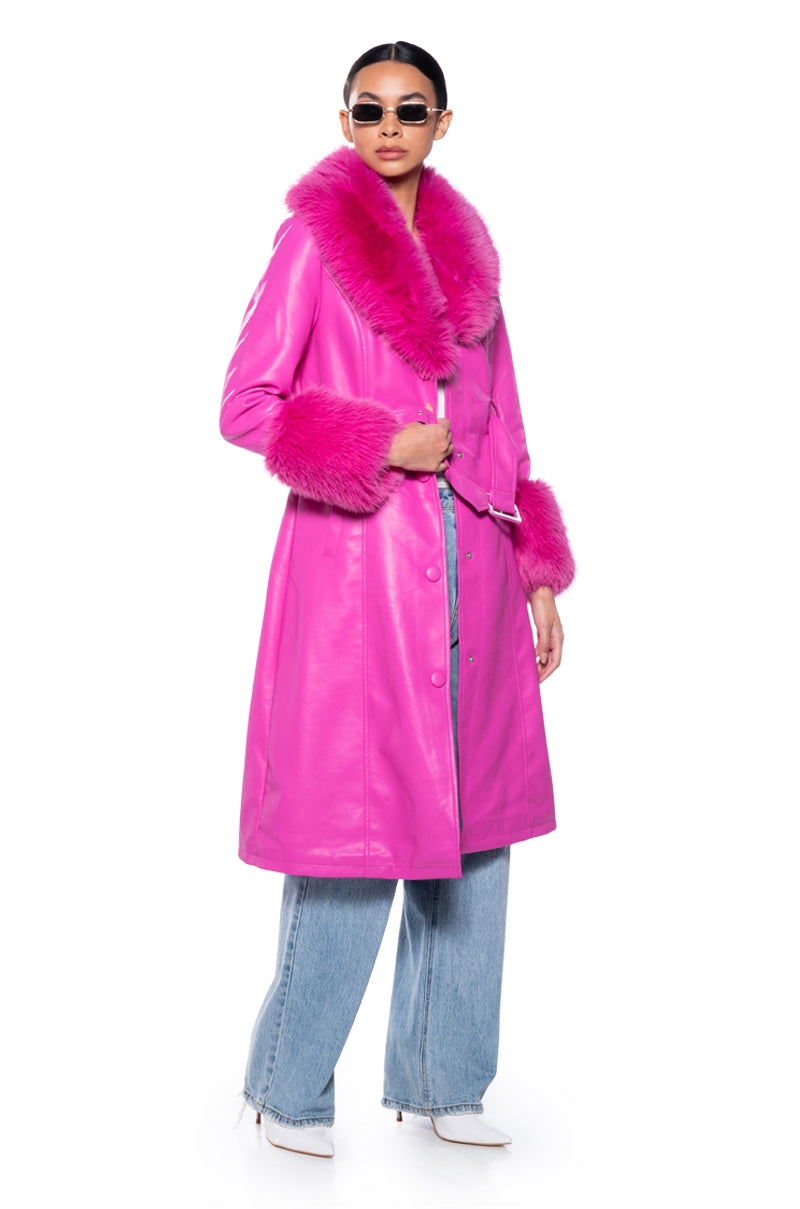 AZALEA WANG KAYA PU TRENCH WITH FUR LINING