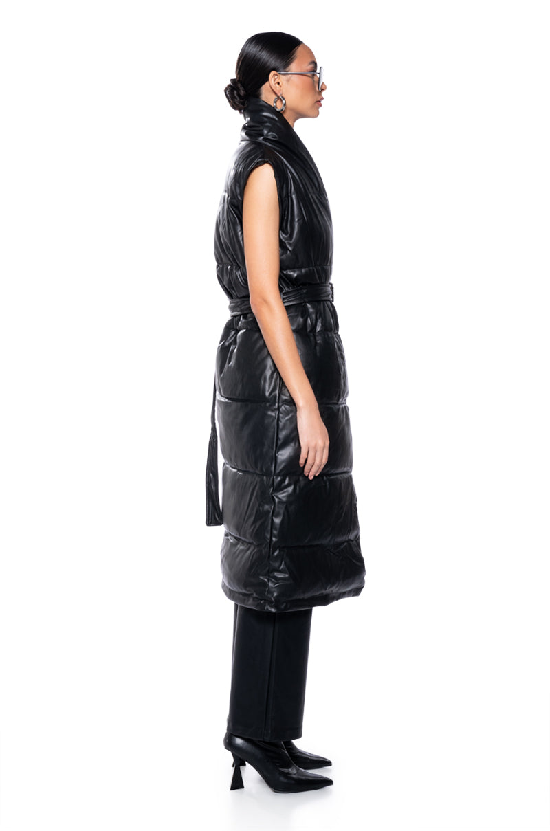 LONG PUFFER VEST WITH BELT