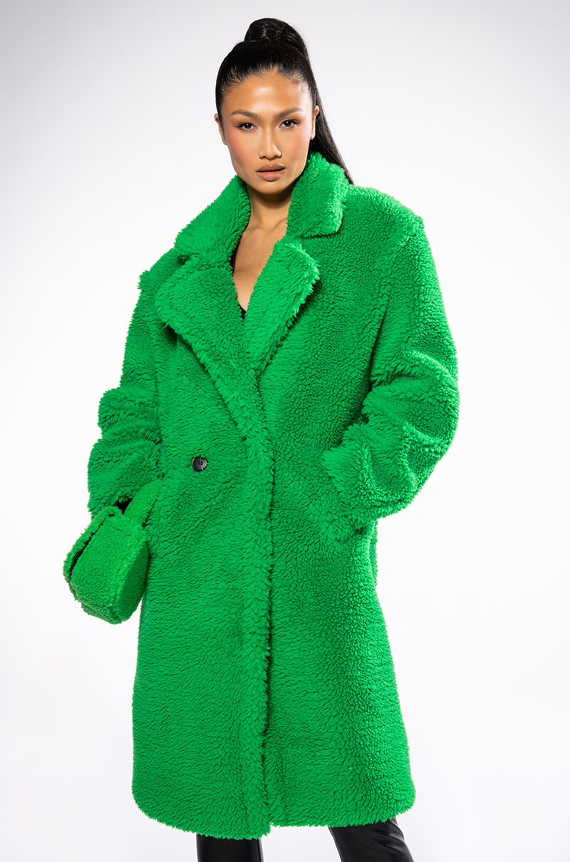 NAOMI LUXE WOOLISH TRENCH IN KELLY GREEN