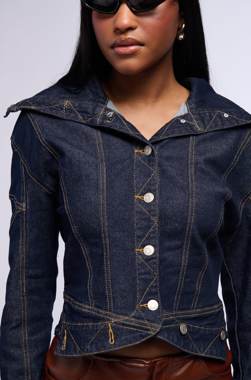 RAW DENIM COLLARED JACKET