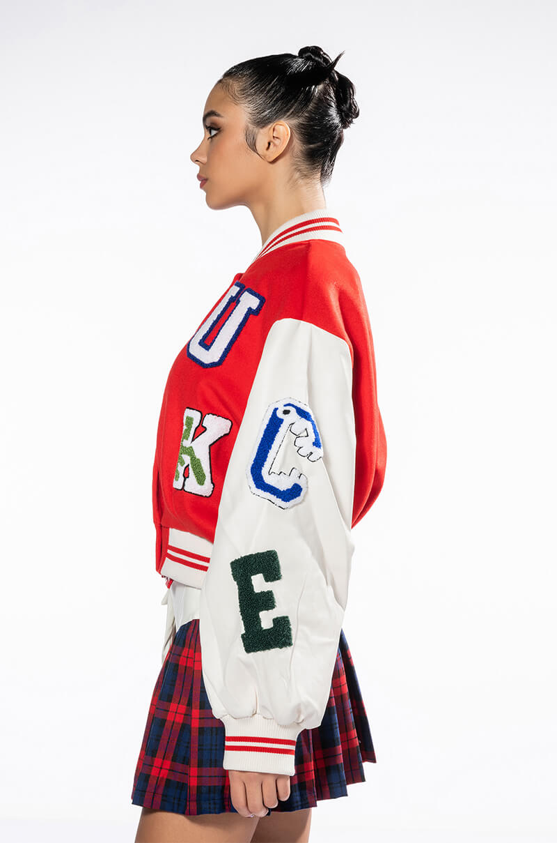 DOUBLE U PATCH WORK VARSITY BOMBER