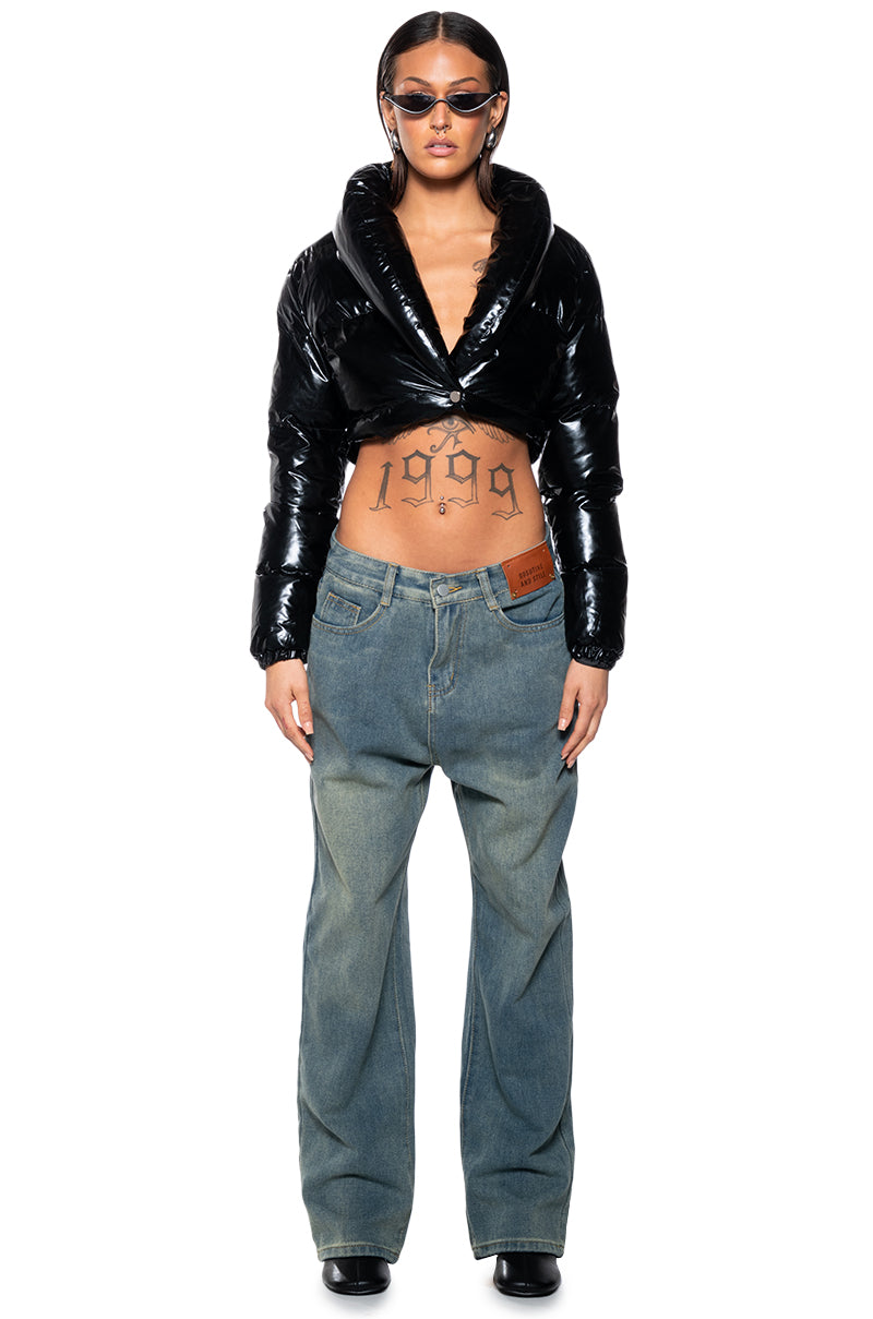 CROP PVC PUFFER COAT