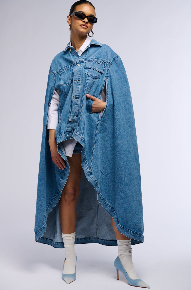 DON'T TALK LOUD MAXI DENIM PONCHO