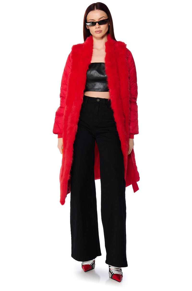 BABBS PUFFER COAT WITH FAUX FUR TRIM IN RED