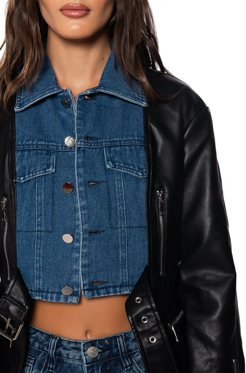 BEST OF BOTH WORLDS DENIM MOTO JACKET