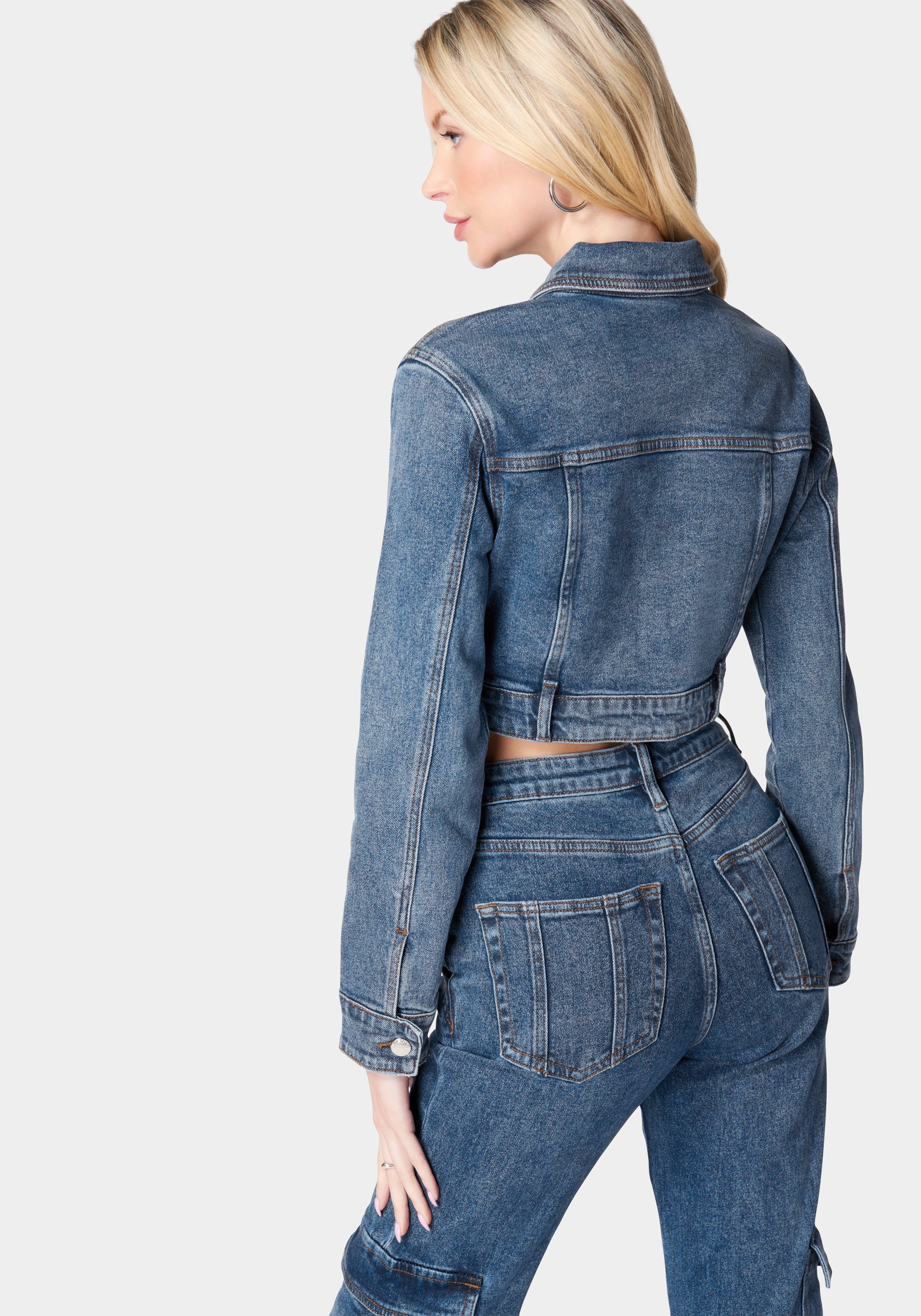 Zip Front Patch Pocket Denim Jacket