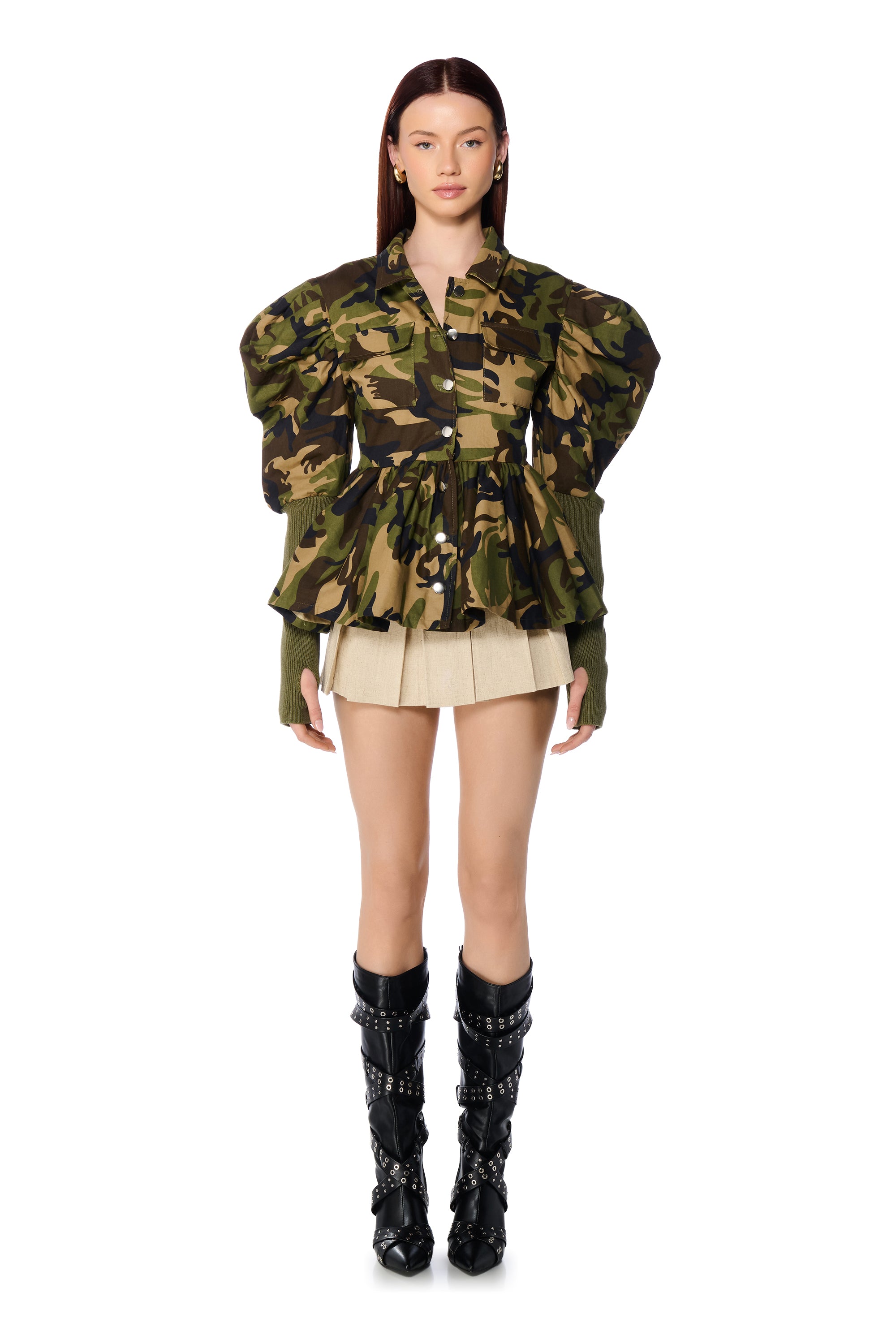 JEFFERS GREEN CAMO JACKET WITH FITTED RIB ARMS