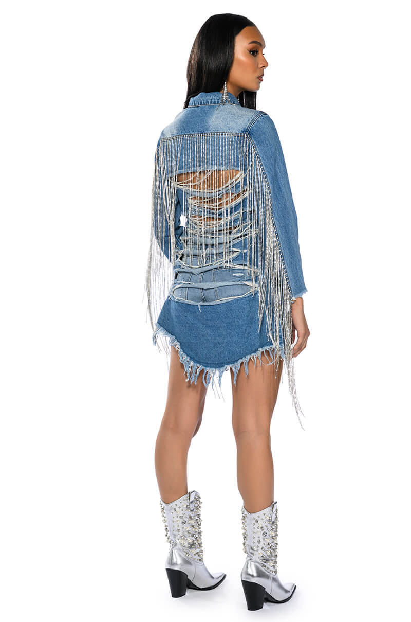 DOLLYS SIS RHINESTONE LONG DENIM JACKET