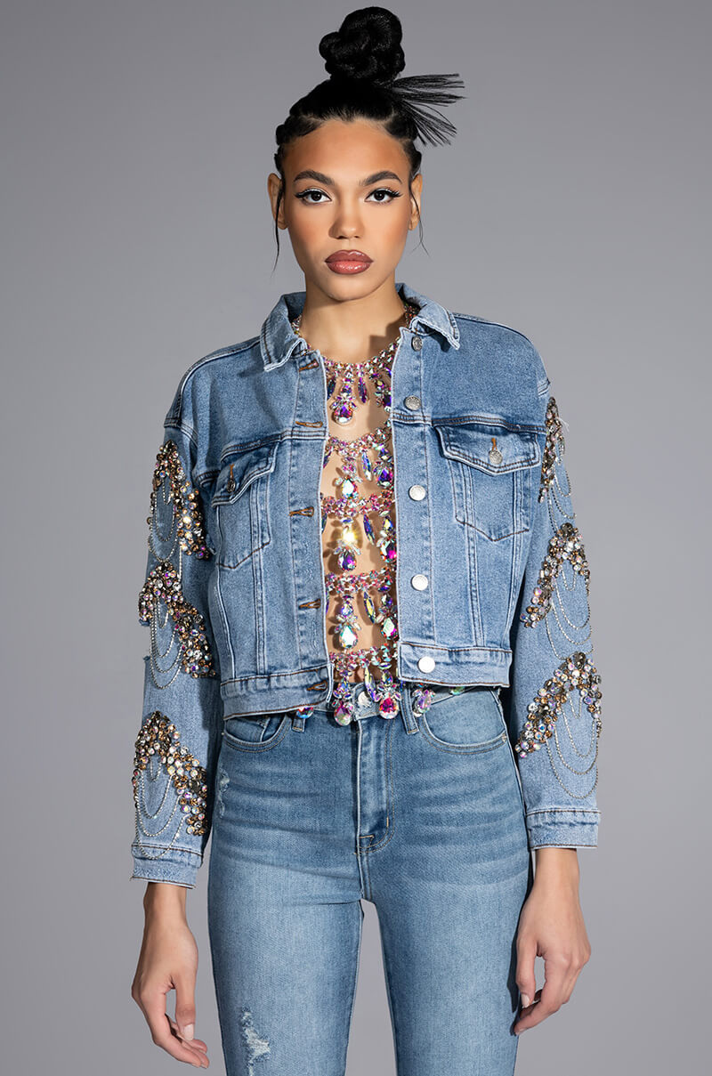 GLAMOROUS LIFE RHINESTONE JEAN JACKET